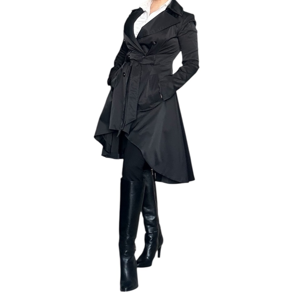 Bebe Black Double-Breasted Women's Trench Coat Equestian Victorian style Small